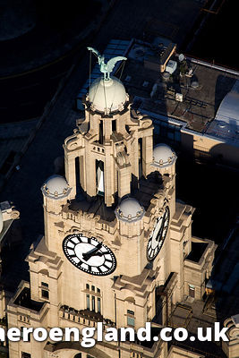 aerial photograph of the Liver Bird , Liverpool Merseyside UK