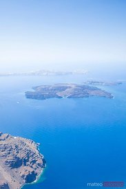 Arial view of the volcanic island in Santorini Greece