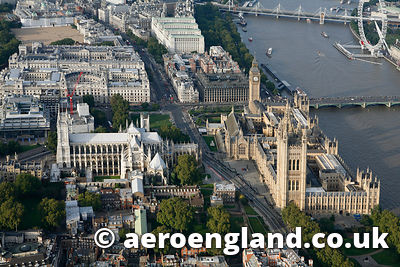 aerial photograph of the houses of Parliament Westminster London UK