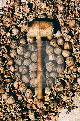 Cracked nuts with a hammer