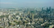 London Aerial Footage of Clerkenwell towards City of London Skyline.