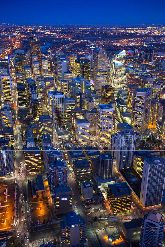 Aerial Photo Downtown Calgary at Night