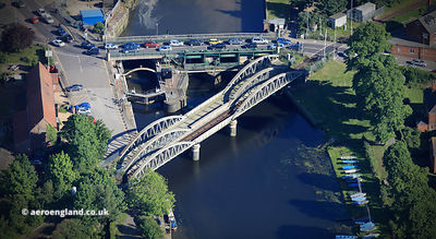Grand Sluice and Railway bridge over the River Witham at Boston, Linconshire aerial photograph