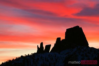 Colorful sunrise over mountain range Dolomites Italy