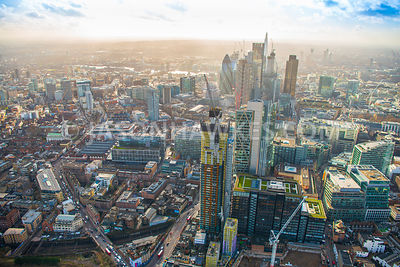 Aerial view of City of London skyline from Principal Place, Shoreditch High Street.