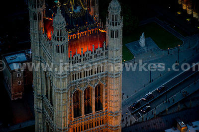 Aerial view of the Houses of Parliament, Westminster, London