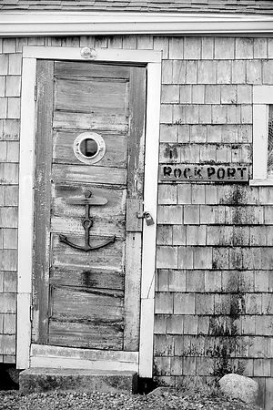 OLD DOOR ROCKPORT FISHING VILLAGE CAPE ANN MASSACHUSETTS BLACK AND WHITE