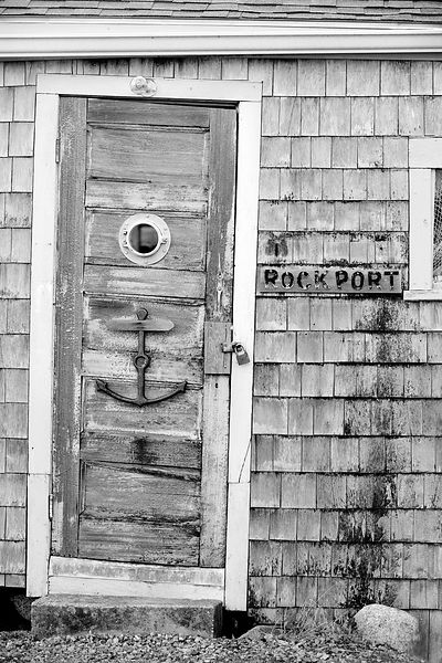 OLD DOOR ROCKPORT FISHING VILLAGE CAPE ANN MASSACHUSETTS BLACK AND WHITE
