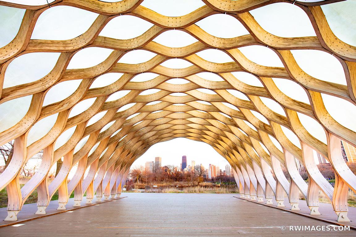 CURVACEOUS WOOD PAVILION HONEYCOMB STRUCTURE SOUTH LINCOLN PARK CHICAGO ILLINOIS COLOR
