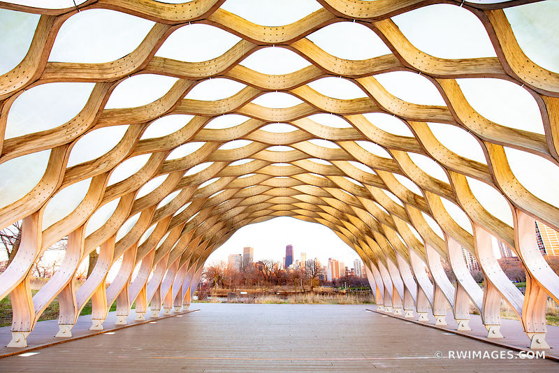 CURVACEOUS WOOD PAVILION HONEYCOMB STRUCTURE SOUTH LINCOLN PARK CHICAGO ILLINOIS COLOR