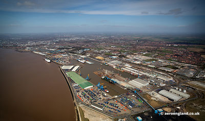 aerial photograph of the Port of Hull docks in Kingston upon Hull England UK.