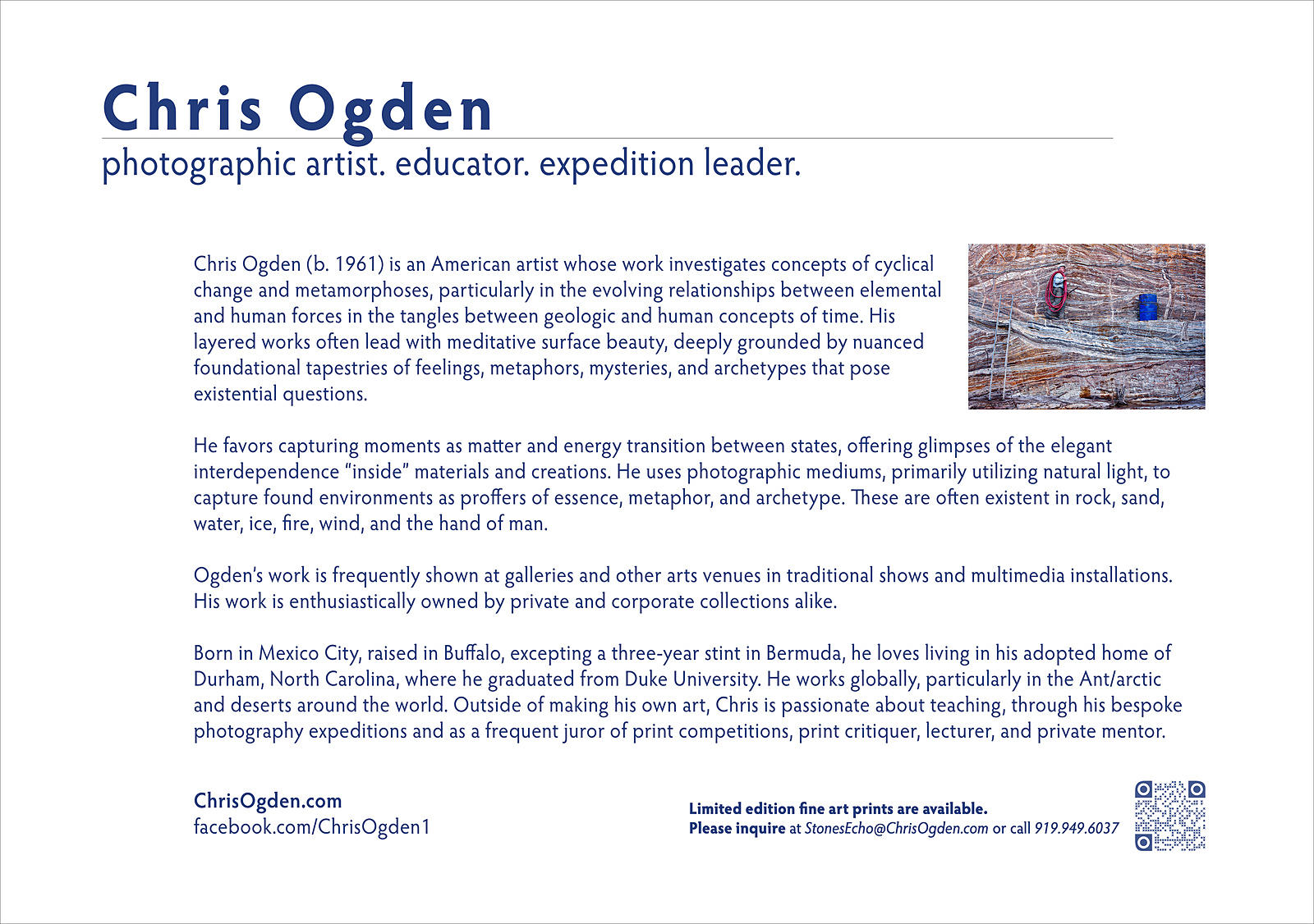 Stones Echo, written on quarry walls – Artist Bio by Chris Ogden
