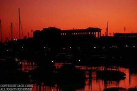 Soldier Field and harbor, Chicago, sunset