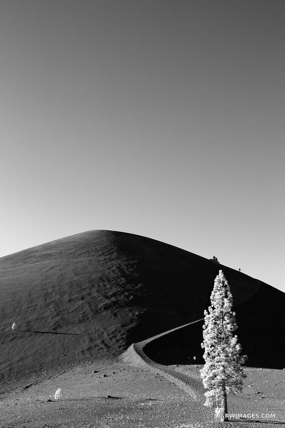 LONE TREE VOLCANIC ASH CINDER CONE VOLCANO LASSEN VOLCANIC NATIONAL PARK CALIFORNIA BLACK AND WHITE