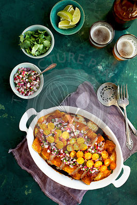 Black Bean Vegetable Enchiladas with home made enchilada sauce