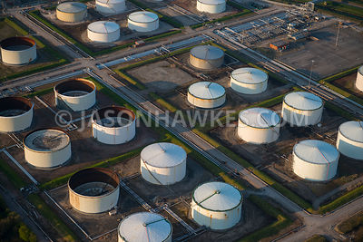 Close-up aerial view of Stanlow Refinery, an oil refinery in Ellesmere Port