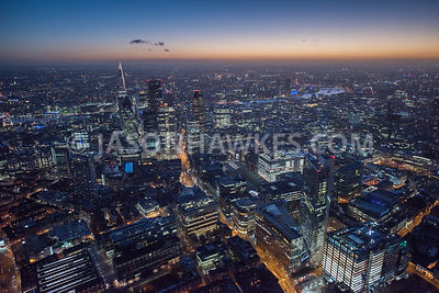 Night aerial view over A10 Bishopsgate, City of London, London. Liverpool Street, 199 Bishopsgate.