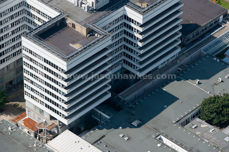 Aerial View. Lister Hospital, Stevenage, Hertfordshire . Jason Hawkes