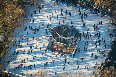 Aerial view of people ice skating in Hyde Park, London