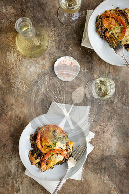 Wild Rice Kale Tomato Casserole with a Cheddar Cheese Sause