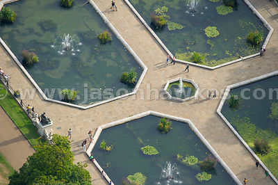 Aerial view of fountains in Italian Gardens, Kensington Gardens, London