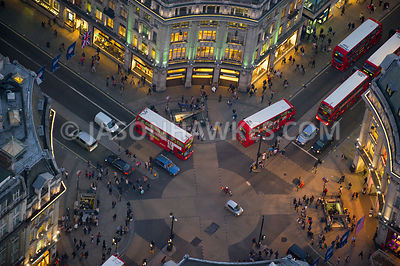 Aerial view of Oxford Circus at dusk, London