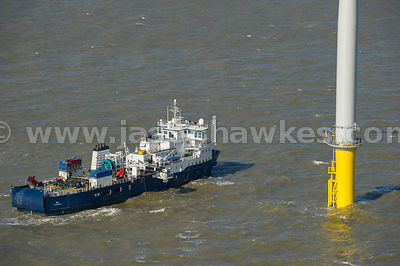 Aerial view of the London Array Wind Farm, Thames Estuary, United Kingdom