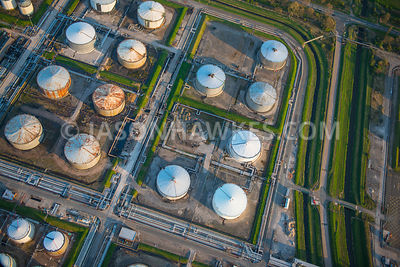 Close-up aerial view of Stanlow Refinery, an oil refinery in Ellesmere Port