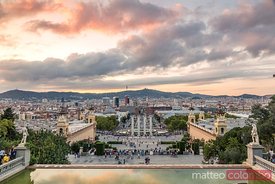 Barcelona city at sunset from Montjuic, Spain