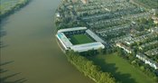 London Aerial Footage of Fulham Football Ground.