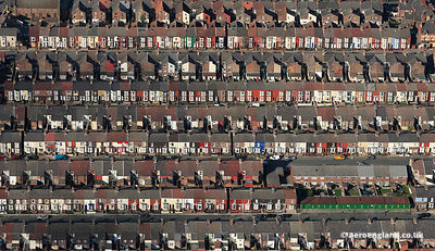 aerial photograph of Terraced Houses in the Bootle district of Liverpool Merseyside England UK