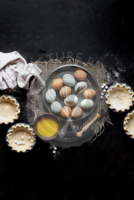 Pastry cases with egss during cookery