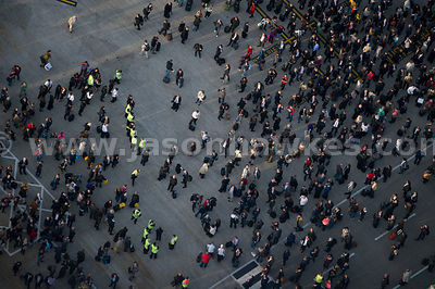 Aerial view of crowd at City Airport, London