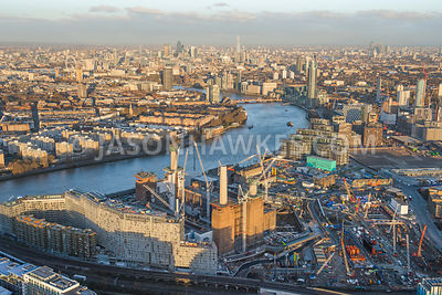 Aerial view of Battersea Power station develpment and Nine Elms