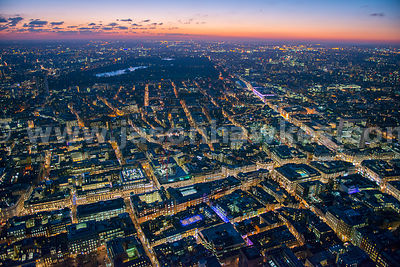 Aerial view of Regent Street at night, London