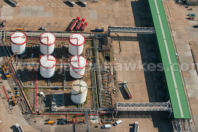 Aerial view over oil plant