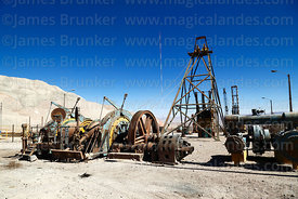 Disused drilling rig and motors on display near Chuquicamata mine, Region II, Chile