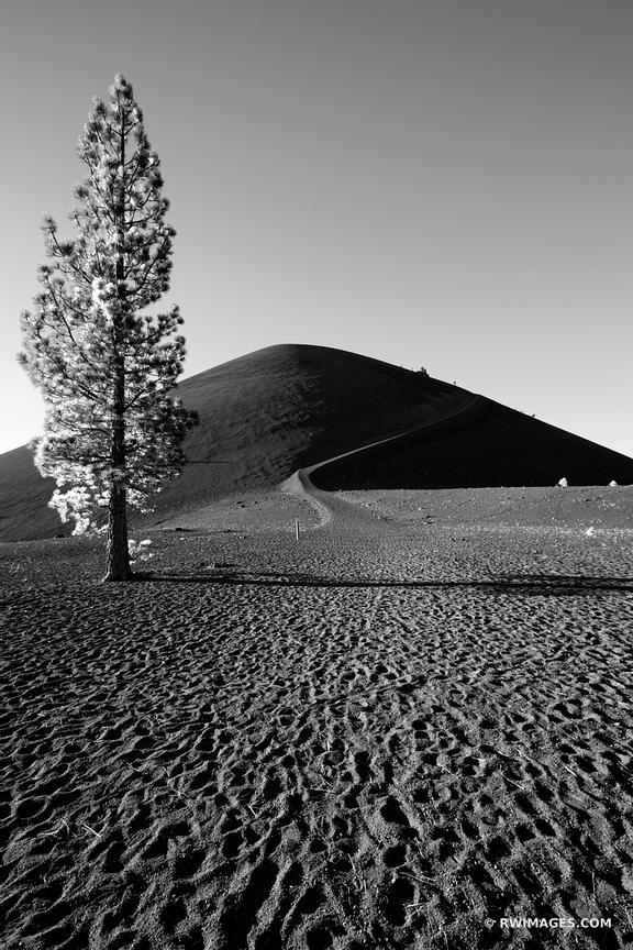 LONE TREE VOLCANIC ASH CINDER CONE VOLCANO LASSEN VOLCANIC NATIONAL PARK CALIFORNIA BLACK AND WHITE