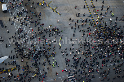 Aerial view of crowd at City Airport, London