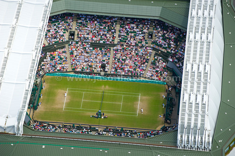 Aerial View. Aerial view of Centre Court at Wimbledon . Jason Hawkes