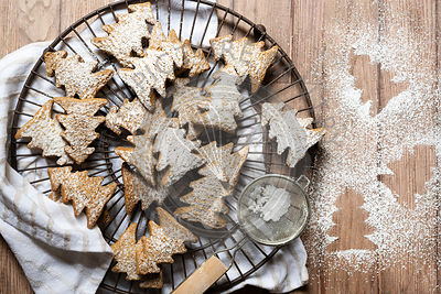 Gingerbread Christmas tree cookies.
