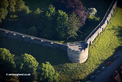 Robin Hood Tower on the York City Walls from the air