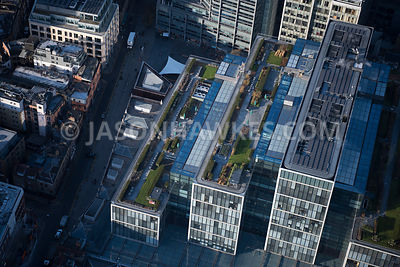 Aerial view of London, close up of Bishops Square, Spitalfields.