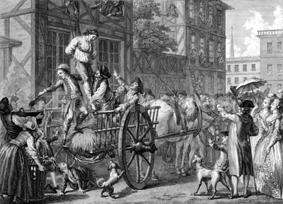 Print depicting crowds tarring and feathering the tax collector