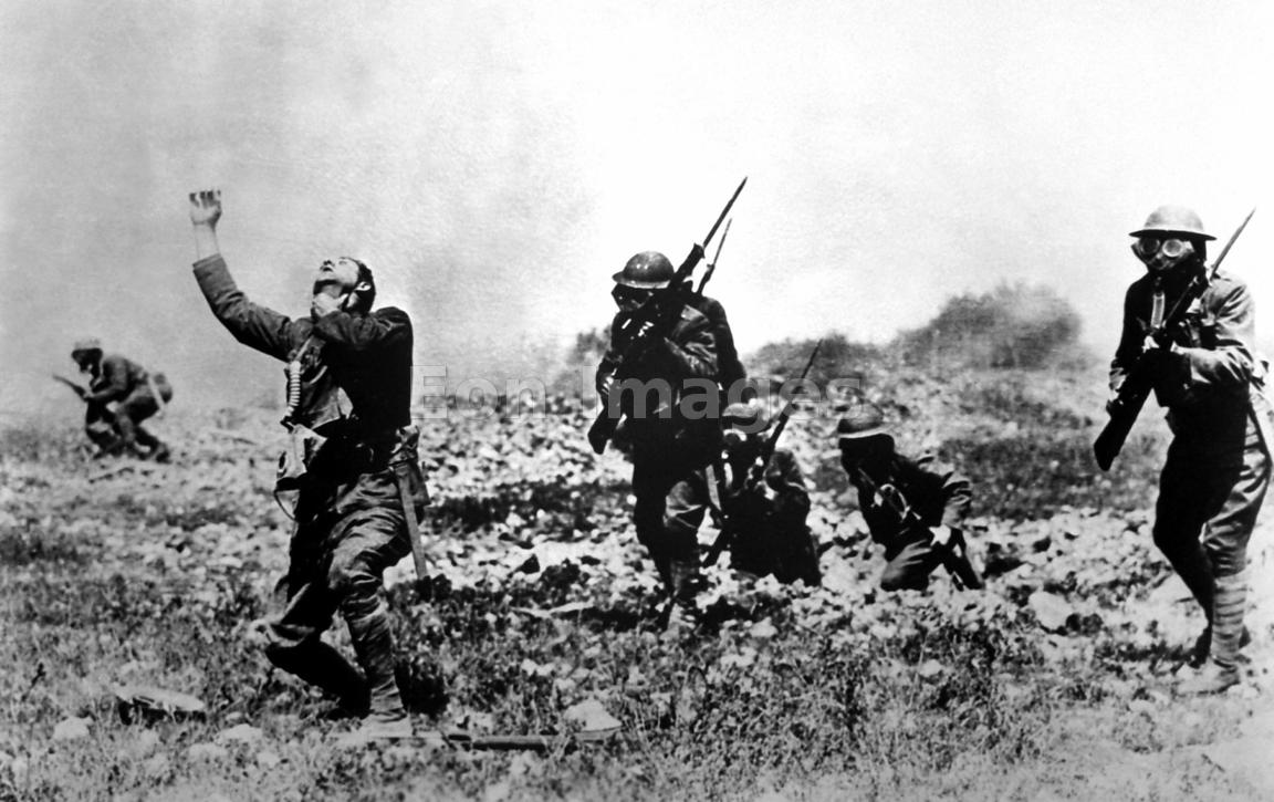 Eon Images Simulated gas attack during WWI