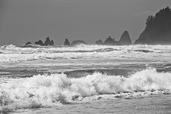 PACIFIC OCEAN RIALTO BEACH OLYMPIC NATIONAL PARK BLACK AND WHITE