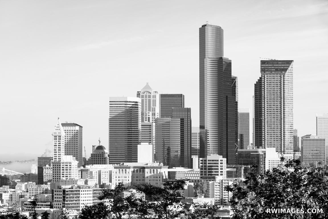 Photo Print of DOWNTOWN SEATTLE SKYLINE SEATTLE WASHINGTON BLACK AND WHITE Print Framed Picture