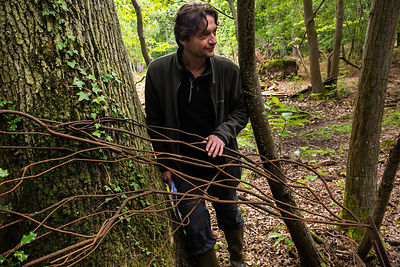 Localisation de zones de recherche dans la forêt, encadrement du miroir en fer forgé.