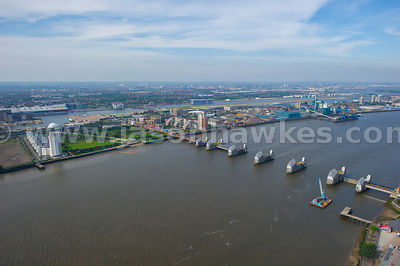 Aerial View of the Thames barrier, London
