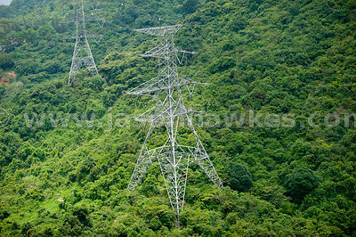 Aerial view of Electricity pylon in forest, Hong Kong